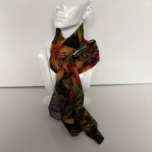Longitude Chiffon Floral Scarf Colorful Flowers Leaves Tropical Garden